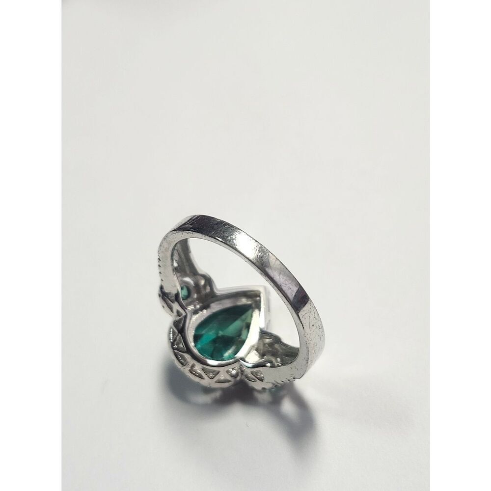 Sterling Silver Designer D'Manis Teardrop Emerald Green Halo Ring  Size 8 - Picture 7 of 7